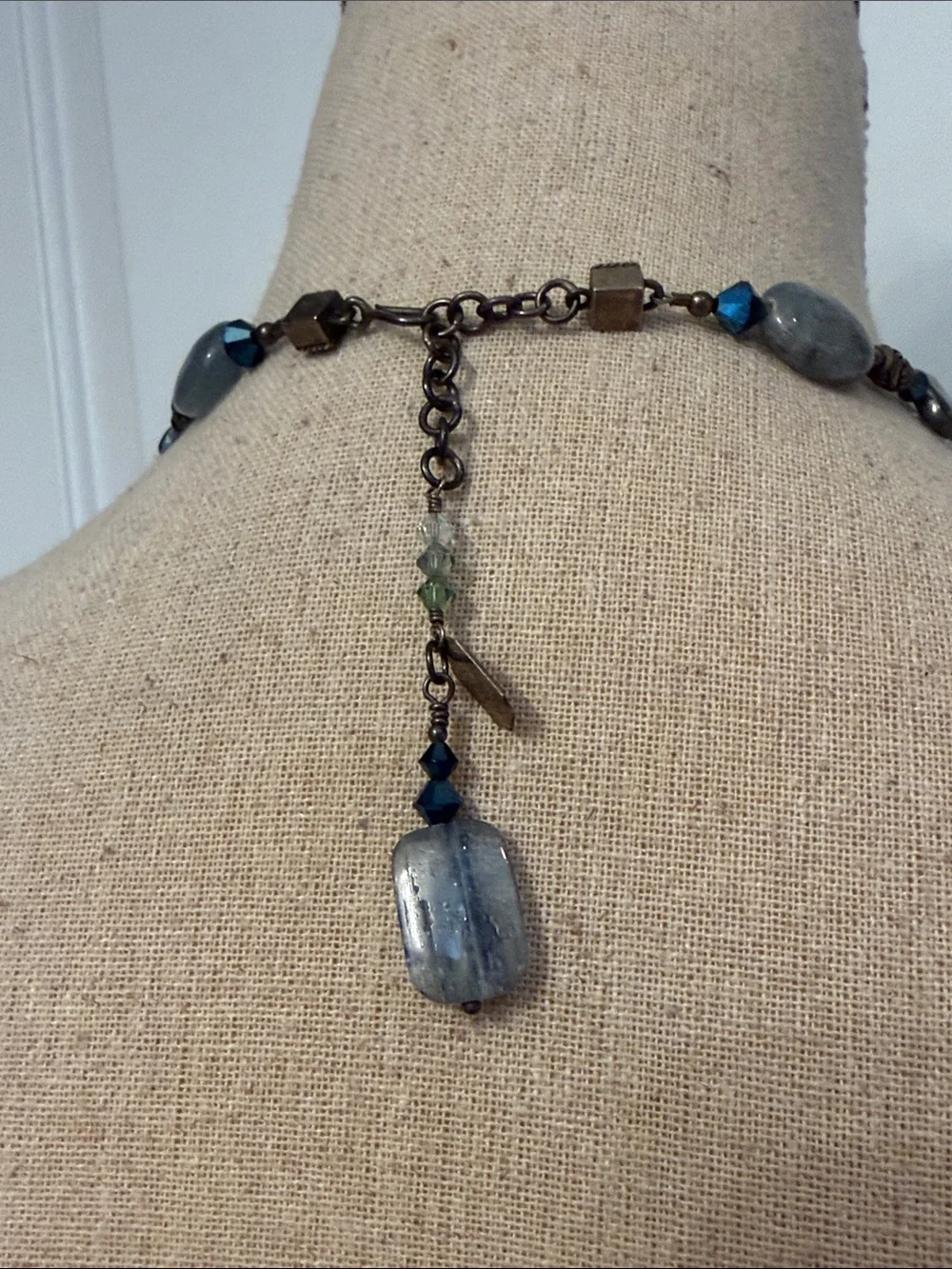 TRES JOLIE NECKLACE PEARL BLUE BEADED SWAROVSKI CRYSTAL STERLING SILVER 16”